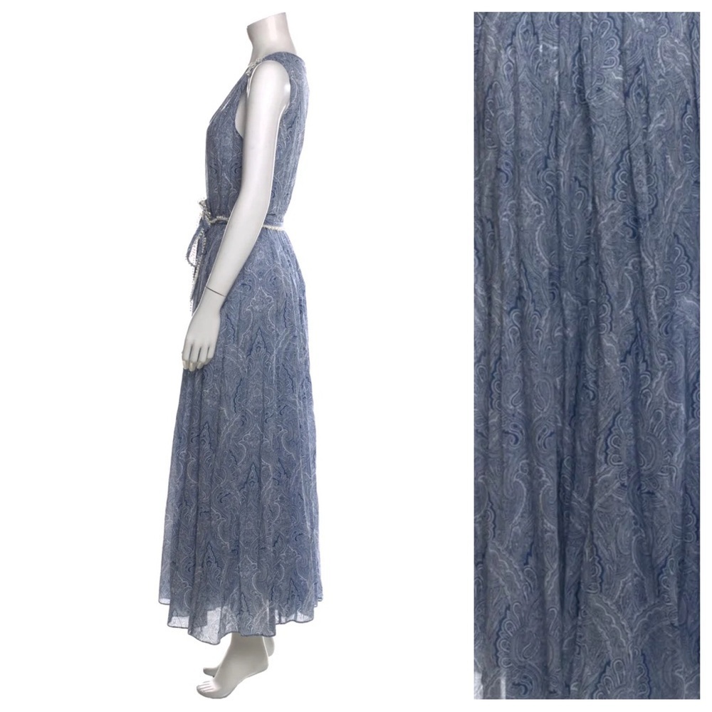 NWOT MARCHESA VOYAGE Blue Printed Long Dress with Embroidered Accent Belt Size 8 - Picture 3 of 8